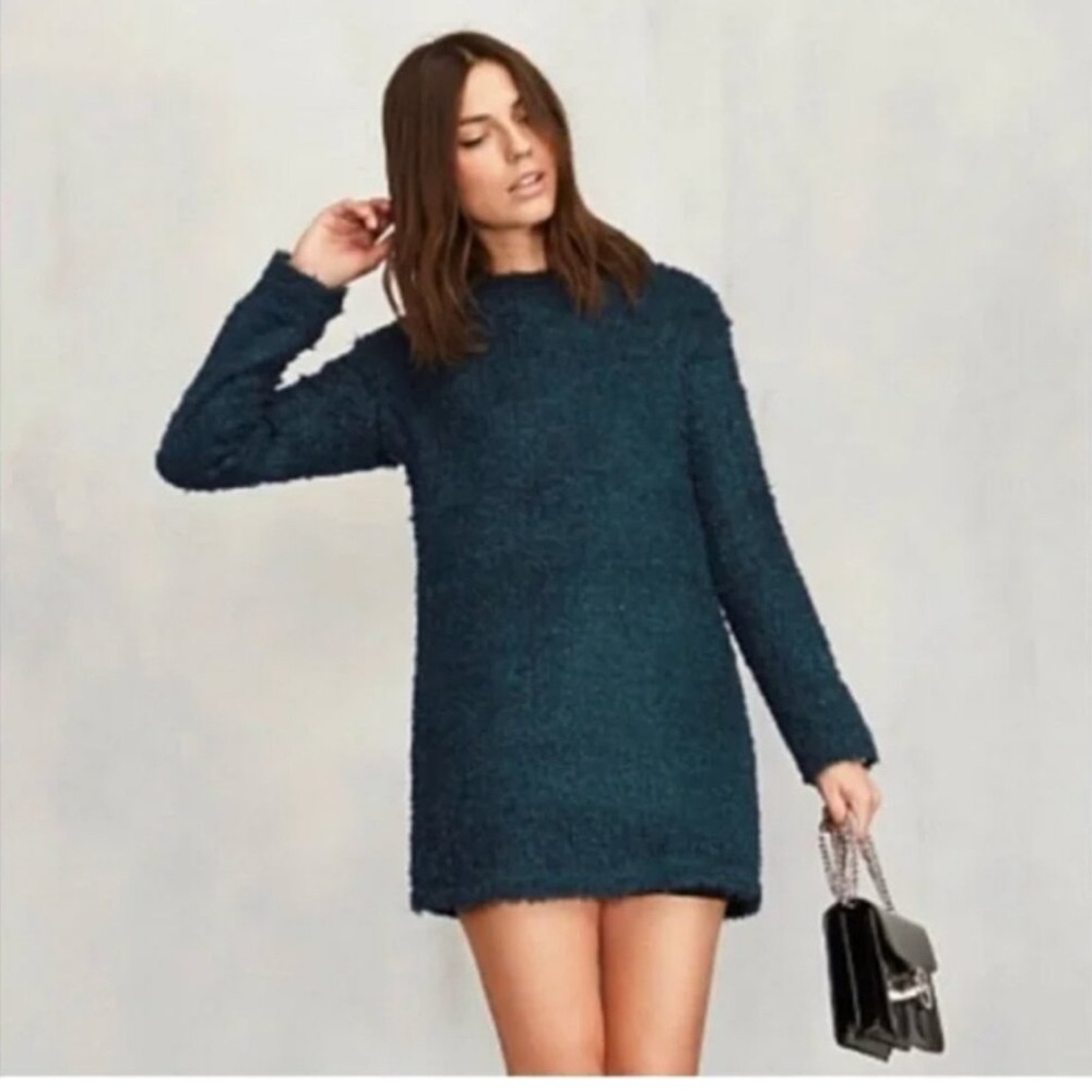 Reformation Teal Textured Long-Sleeve Sweater Dress